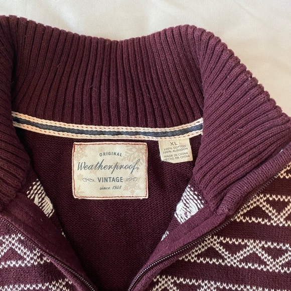 Original Weatherproof Vintage Sweater - Snowflake‎ Quarter Zip-Burgundy-XL - Picture 3 of 7